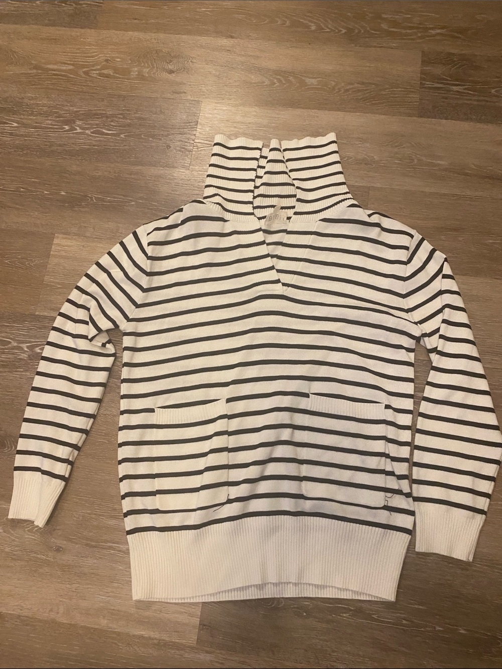 BiBi White and Black Striped Turtleneck Pullover